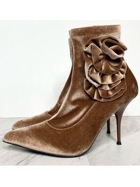 Jeffrey Campbell Florette Natural Crushed Velvet Pointy Toe Heel Bootie 7